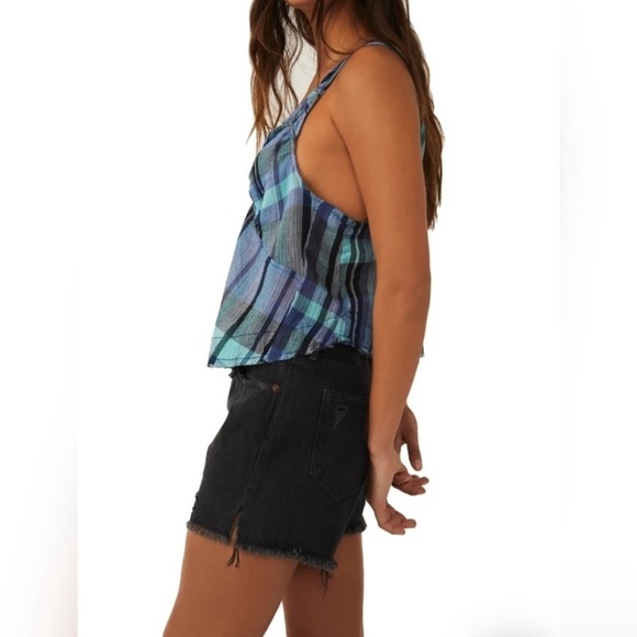 NWT Free People We The Free Plaid Cotton Crop Top in Navy Combo, size L - Picture 4 of 10